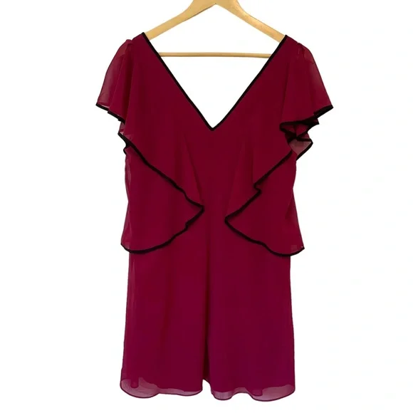 BCBG Dress BCBGeneration Women's Maroon V-neck Ruffle Tent/Shift Dress S… - Picture 4 of 15
